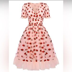 PINK 1950S LACE STRAWBERRY SWING DRESS